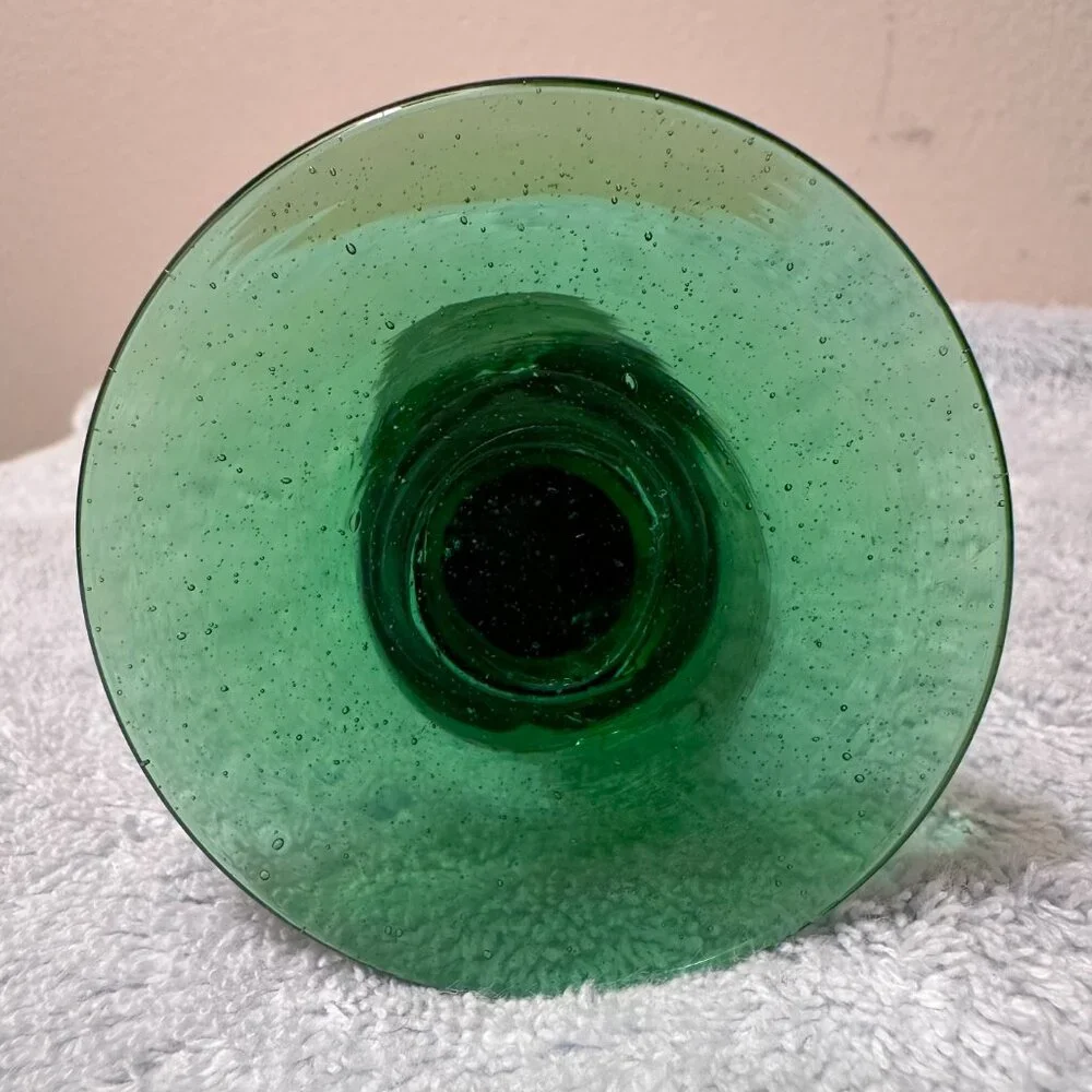 Vintage  green colored hand blown swirled glass flower bud vase